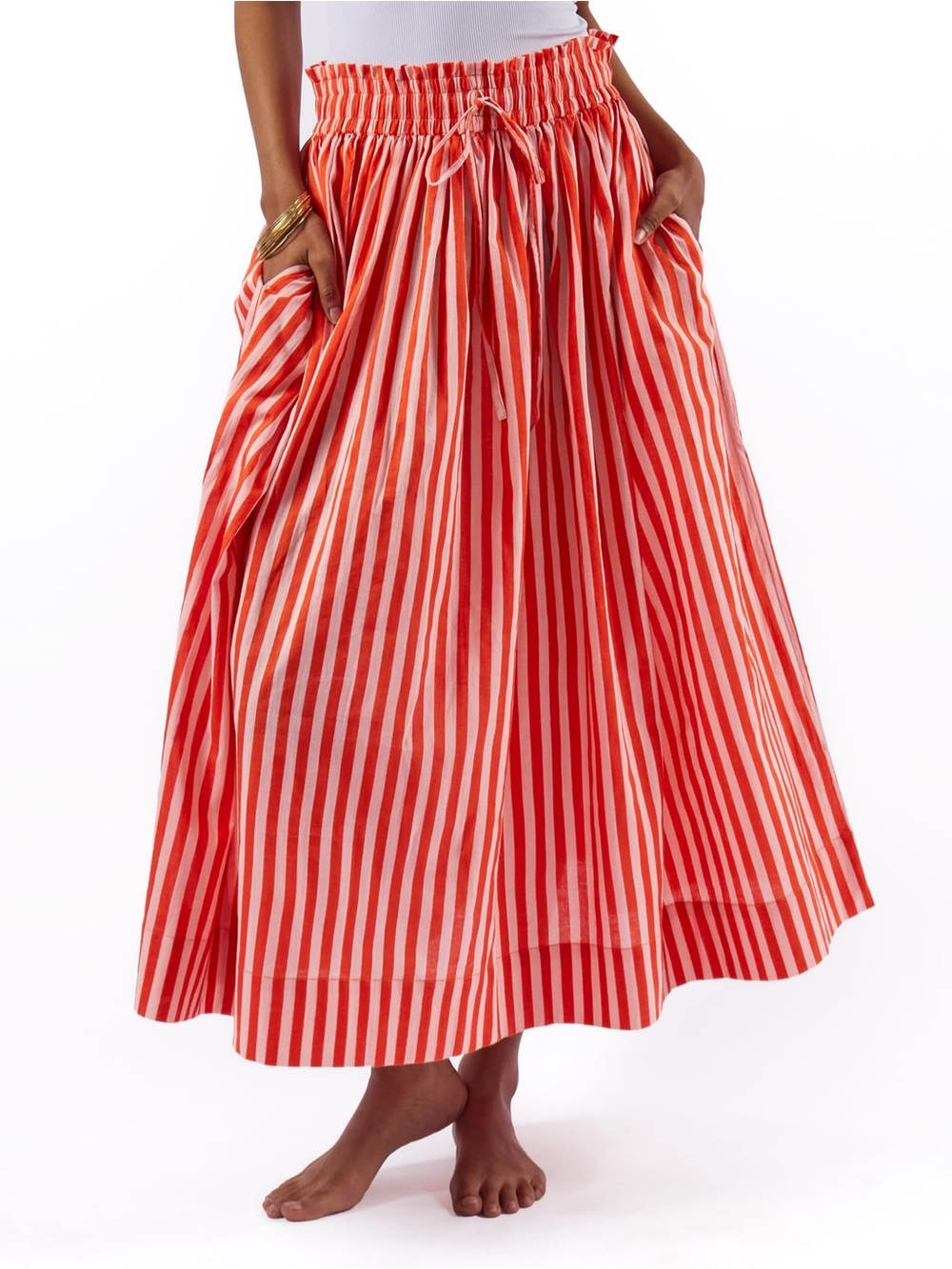 NEW INK + ALLOY KEATON STRIPE SKIRT CORAL + BLUSH